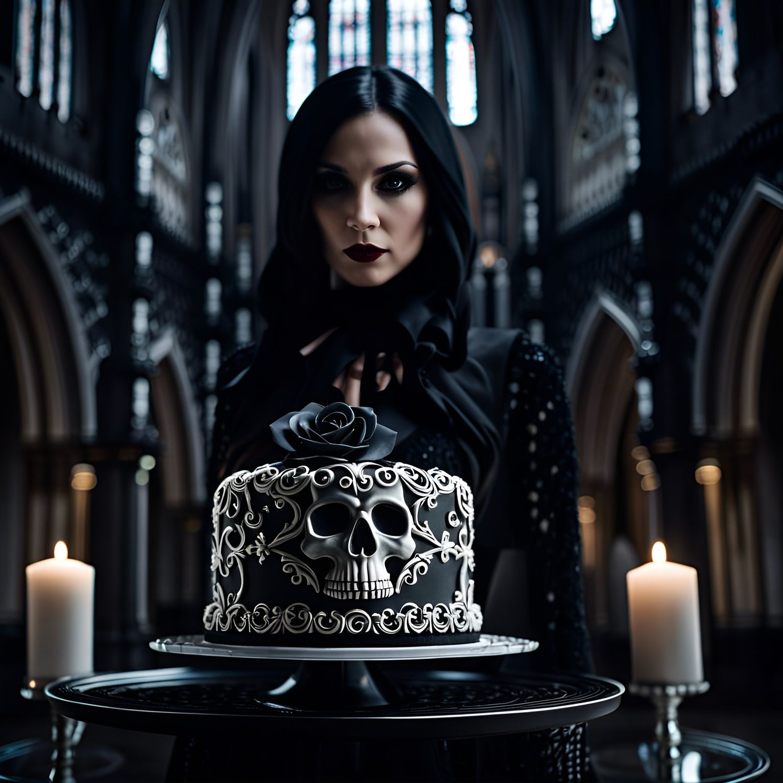 Monumental Goth Cake with Bones and Roses