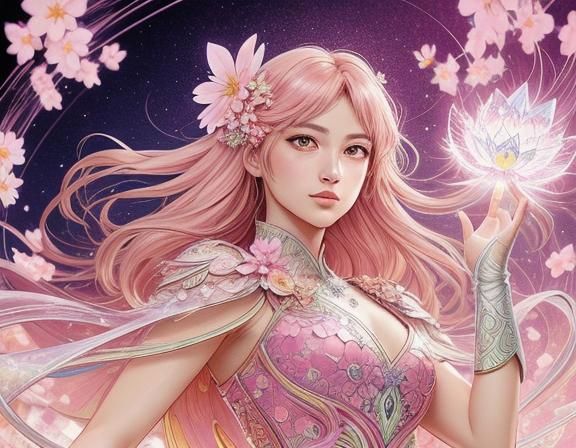 Crystal Sakura Flower in Comic Book Art Style