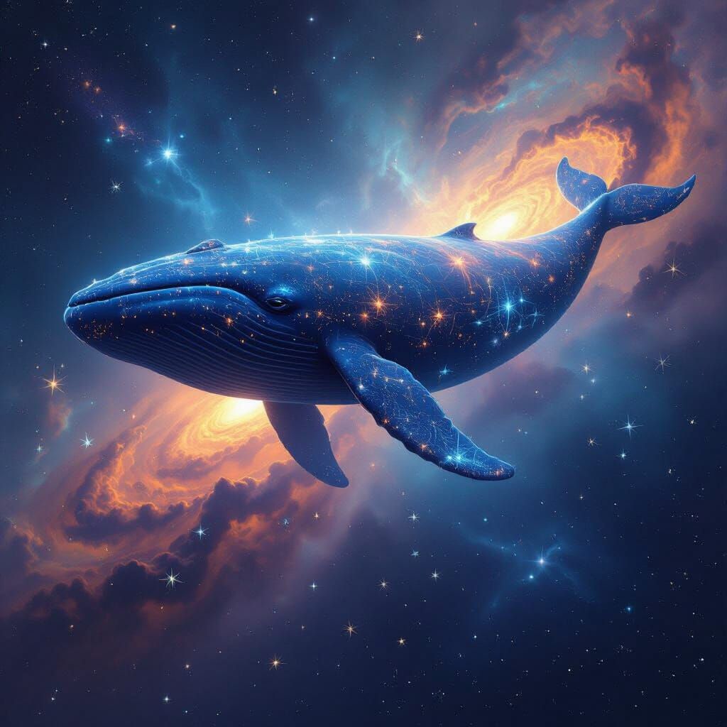 Cosmic Whale Drifting Through Nebula as Digital Art