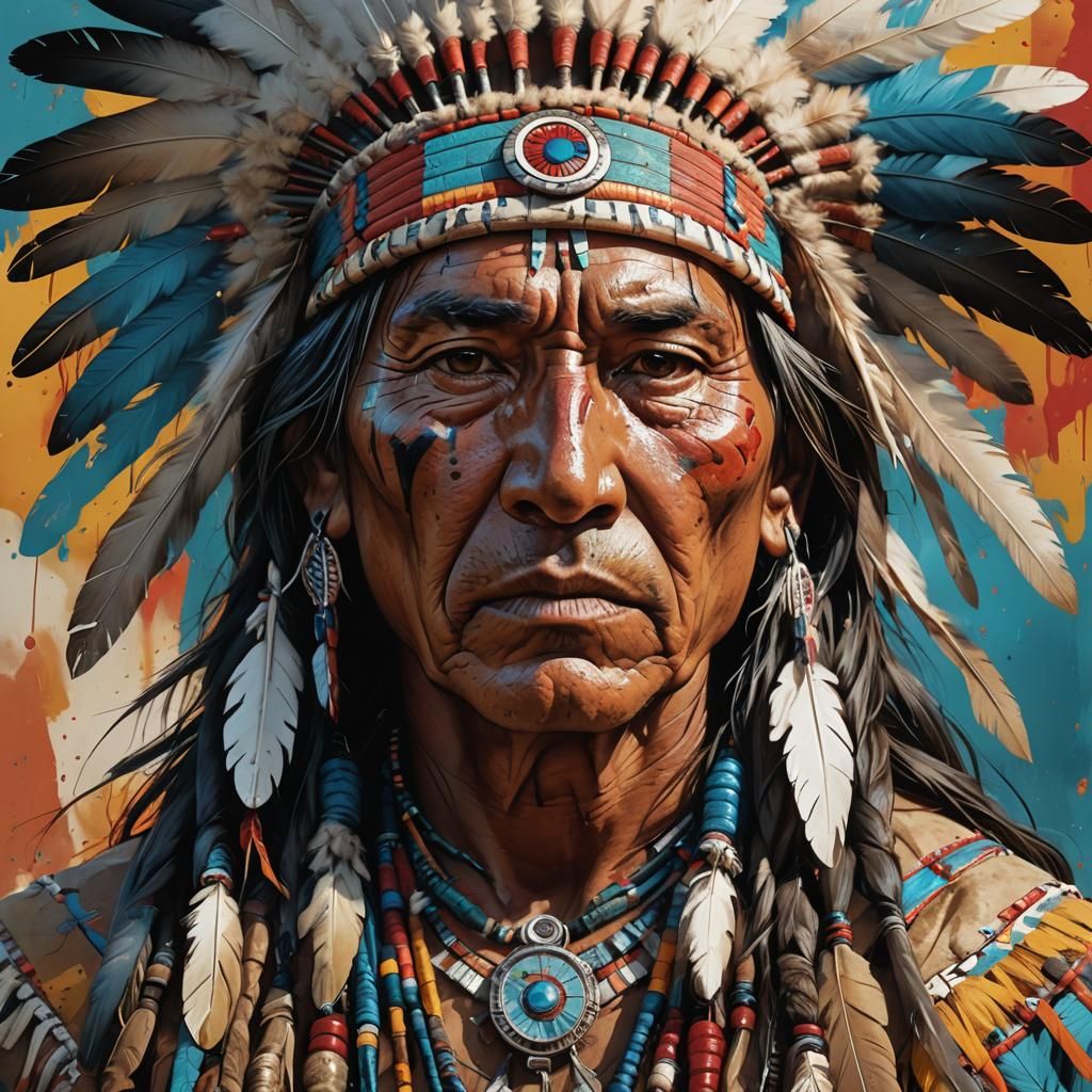 Detailed Hyperrealistic Native American Portrait