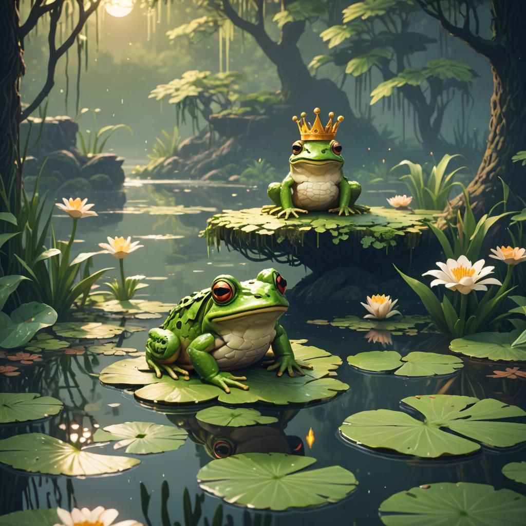 Frog Prince on Lily Pad: 8-bit Pixel Art