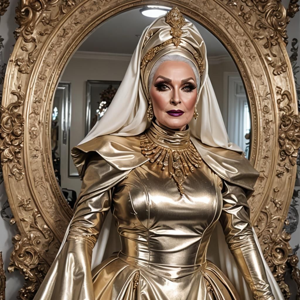 Metallic Drag Queen in Couture Gown: Digital Art