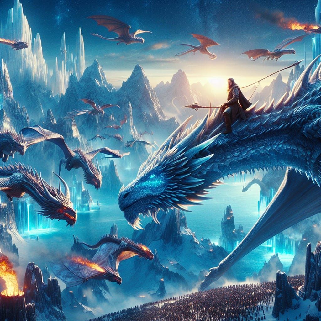 Icy Dragon Rider in Magical Fantasy World