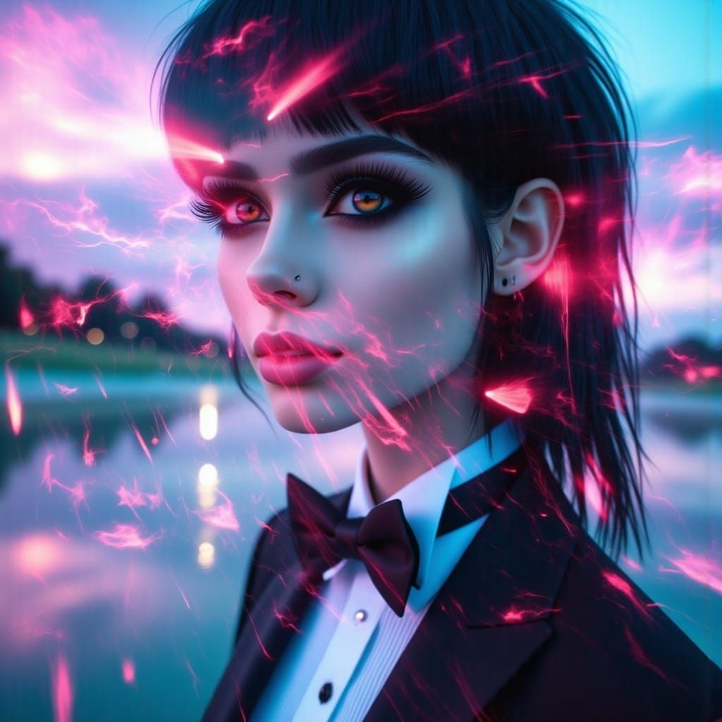 Alien Paradise Double Exposure with Woman in Tuxedo