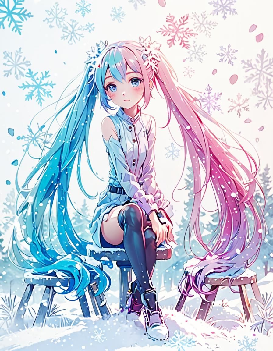 Anime Girl Surrounded by Snowflakes in Pastel Colors