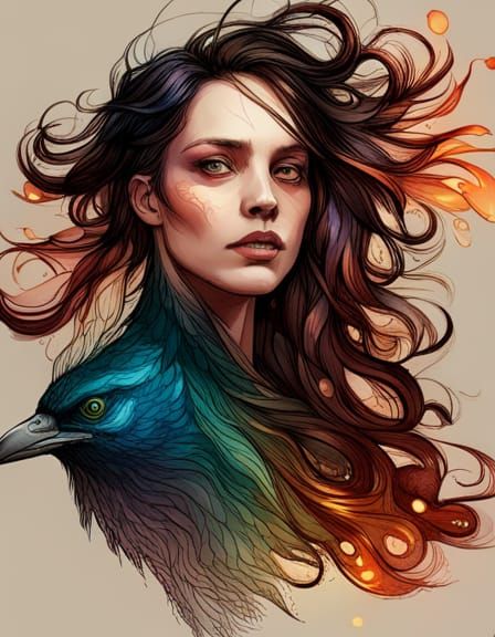Shimmering Crow Portrait in Digital Art Style