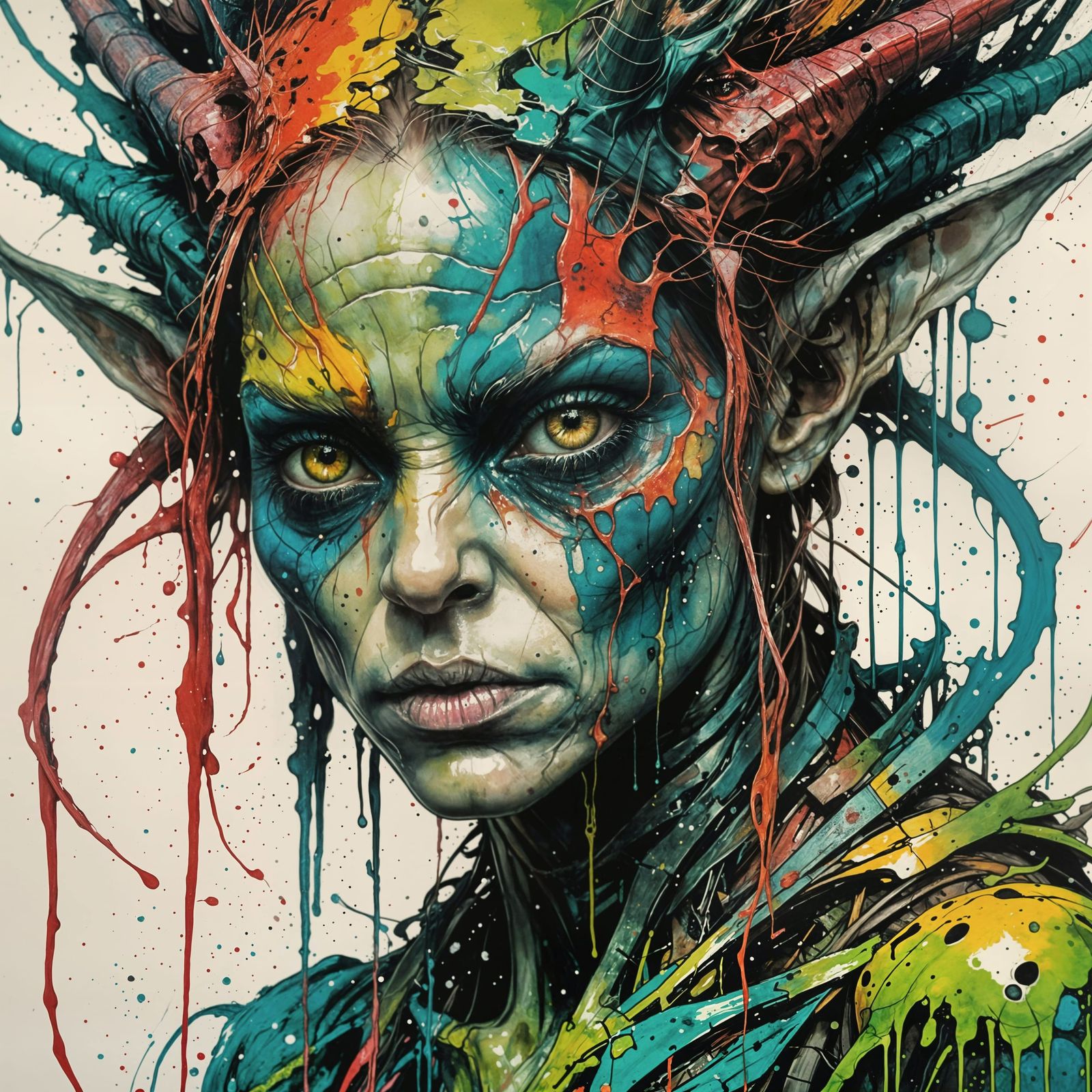 a Portrait Splatter Ink Art ~ Alien Mythical Creature