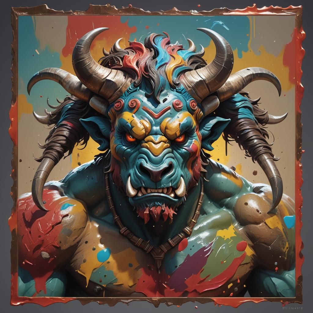 Enraged Minotaur in Hyperrealistic Splash Art