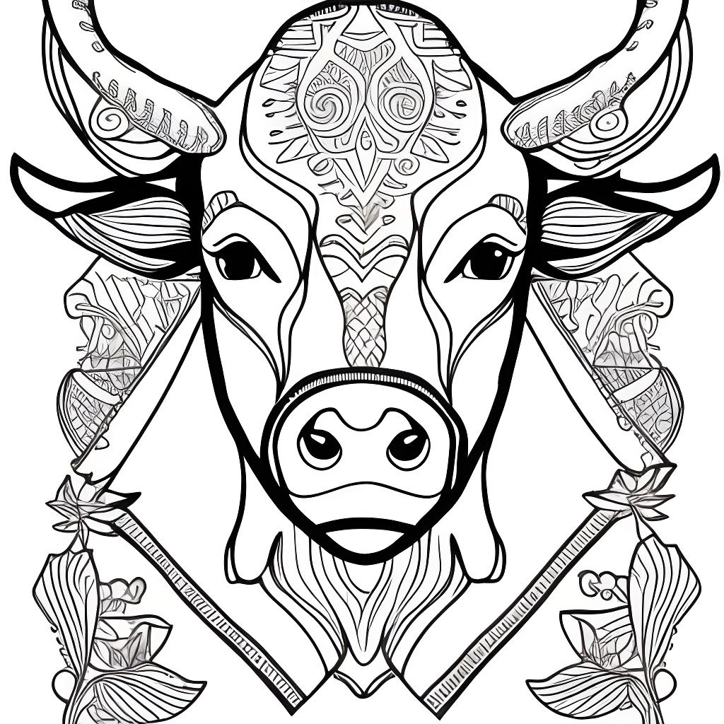 Intricate Water Buffalo Adult Coloring Page