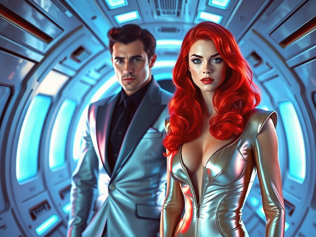 Gorgeous Barbarella and Handsome Man in Futuristic Elegance