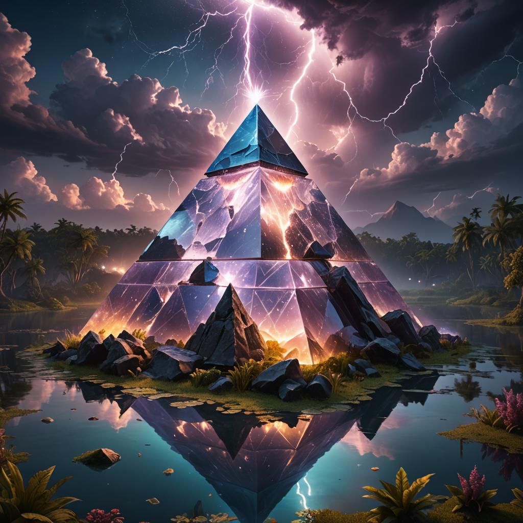 Crystal Pyramid Album Cover with Lightning Sky