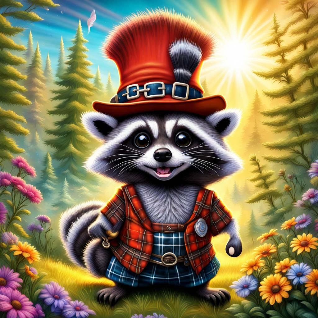 Cute Raccoon in Kilt: 3D Airbrush Art