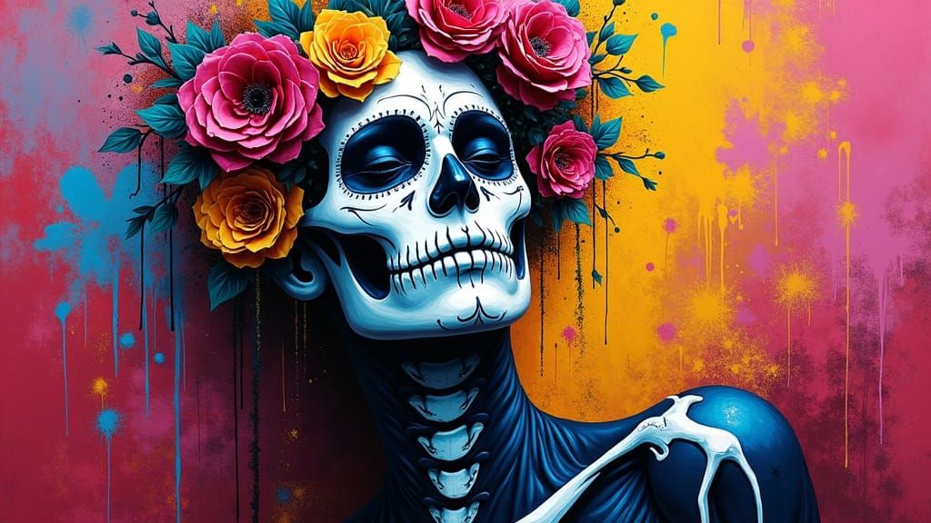 Dia de los Muertos Graffiti Art in Polychromatic Style
