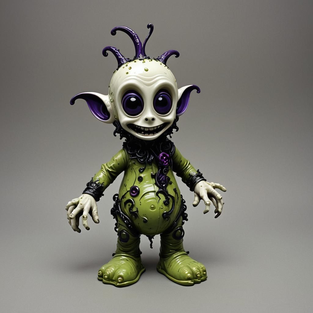 Sinister Porcelain Teletubby in Dark Fantasy Style