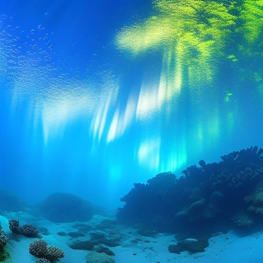 Enchanted Underwater Forest Bathed in Mystical Light