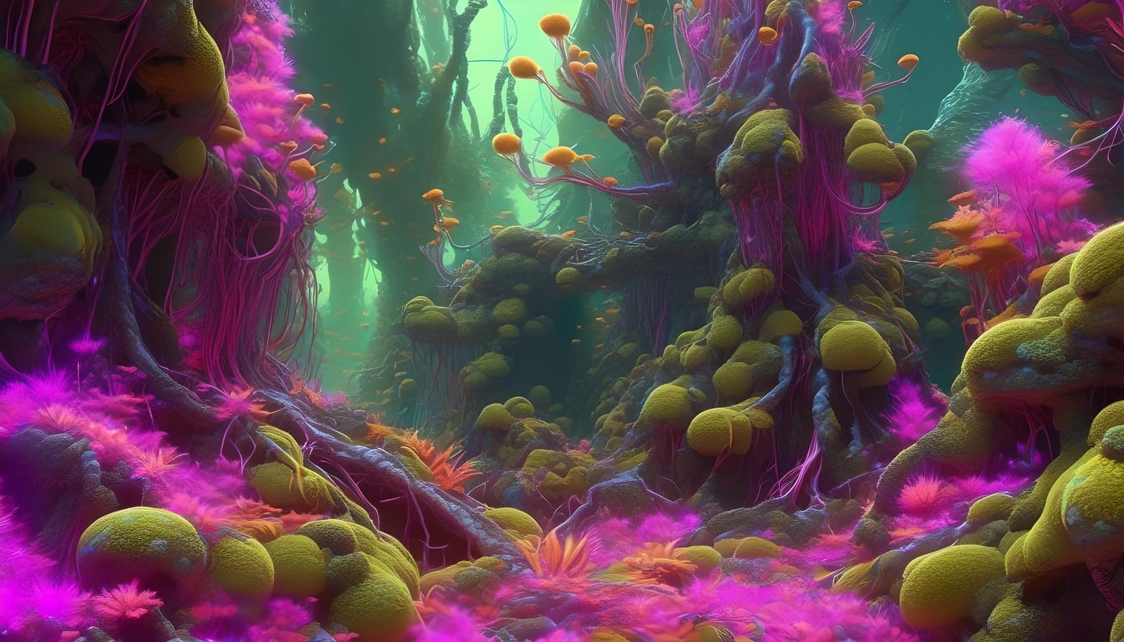 Psychedelic Cordyceps Jungle in Alex Grey Style