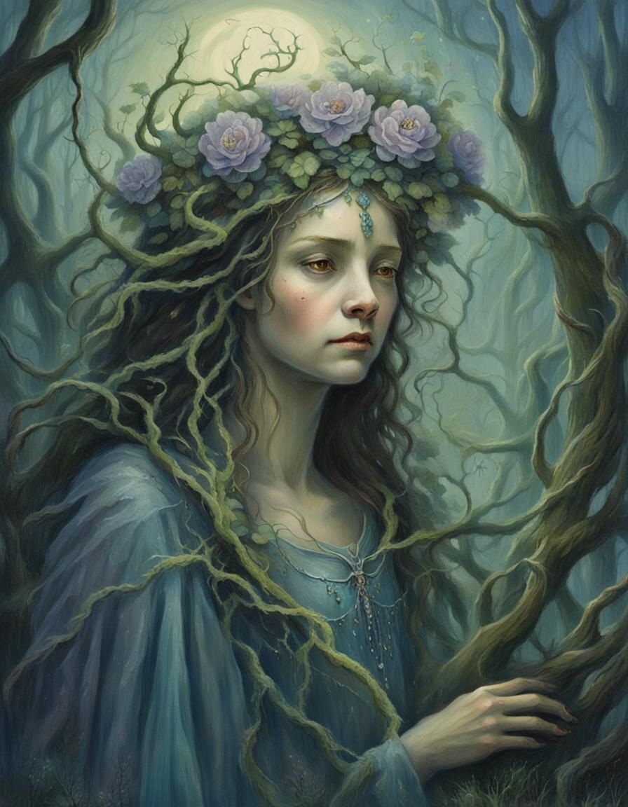 Mystical Swamp Witch in Romantic Fantasy Art
