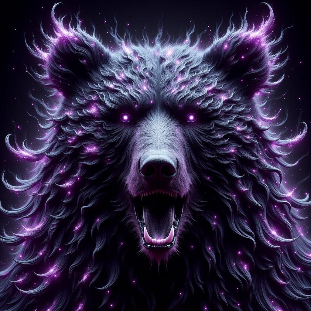 Glittercore Bear in Double Exposure Ink Art