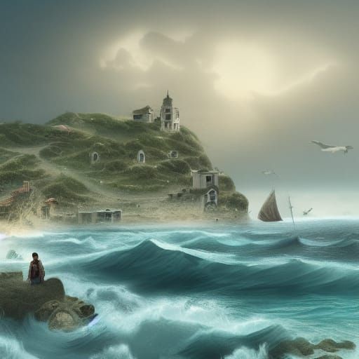 Seaside Village in Detailed Matte Painting