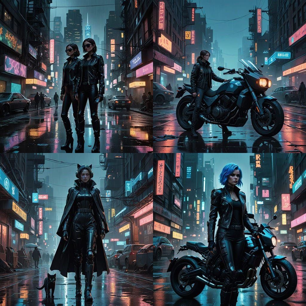 Cyberpunk Women with Neon Blade Runner Aesthetic