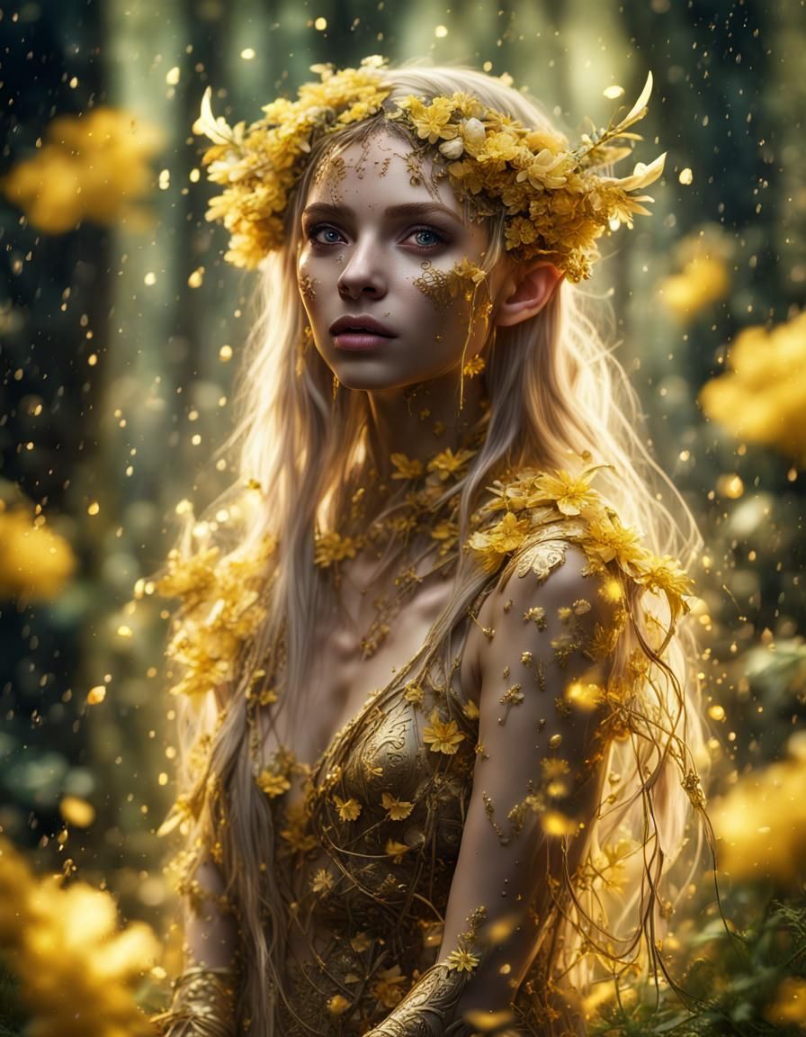 Golden Elf in Enchanted Forest