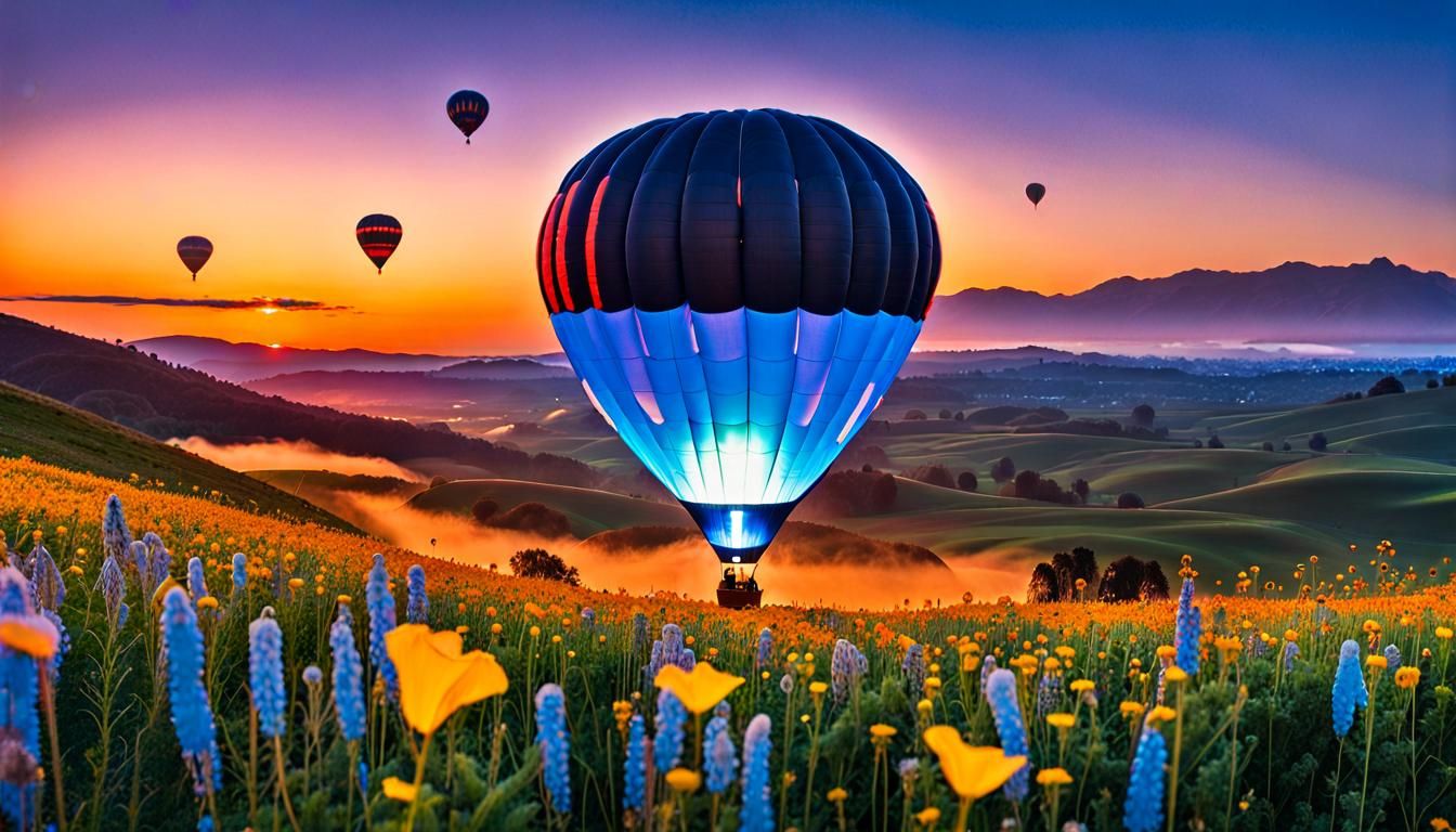 Bioluminescent Hot Air Balloons Under Cosmic Sky
