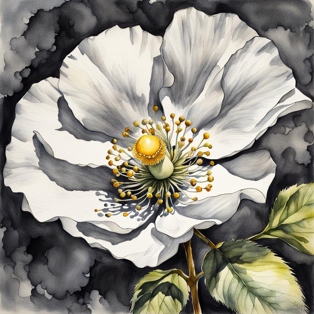 Hyperdetailed Cherokee Rose Ink and Watercolor