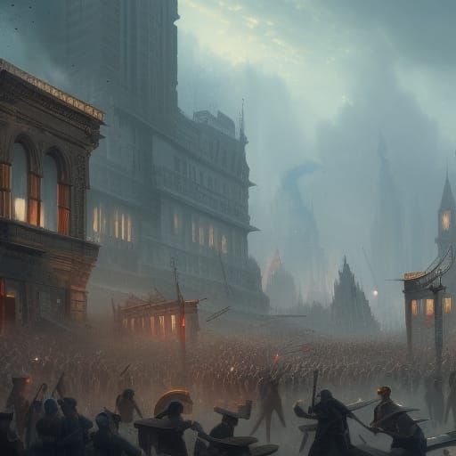 Fantastical Government Riots in Detailed Matte Painting