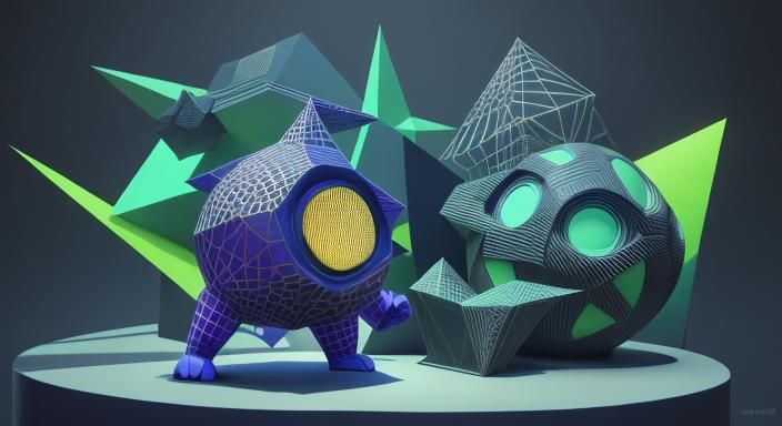 random line and geometric with cubism style 3d rendered dark background