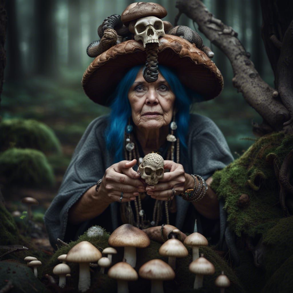 Mystical Shaman Woman Casting Spells in Forest