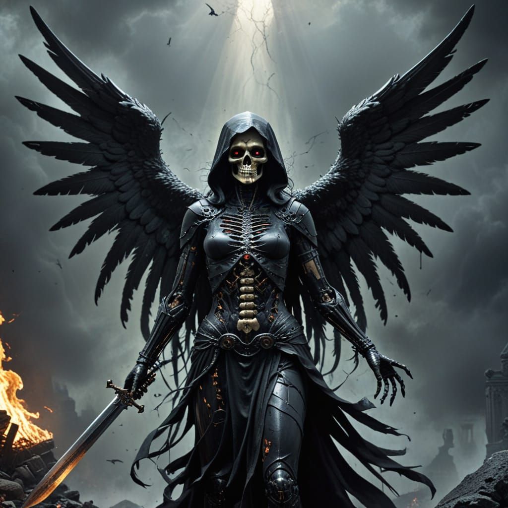 Mysterious Angel of Death in Dark Elegance