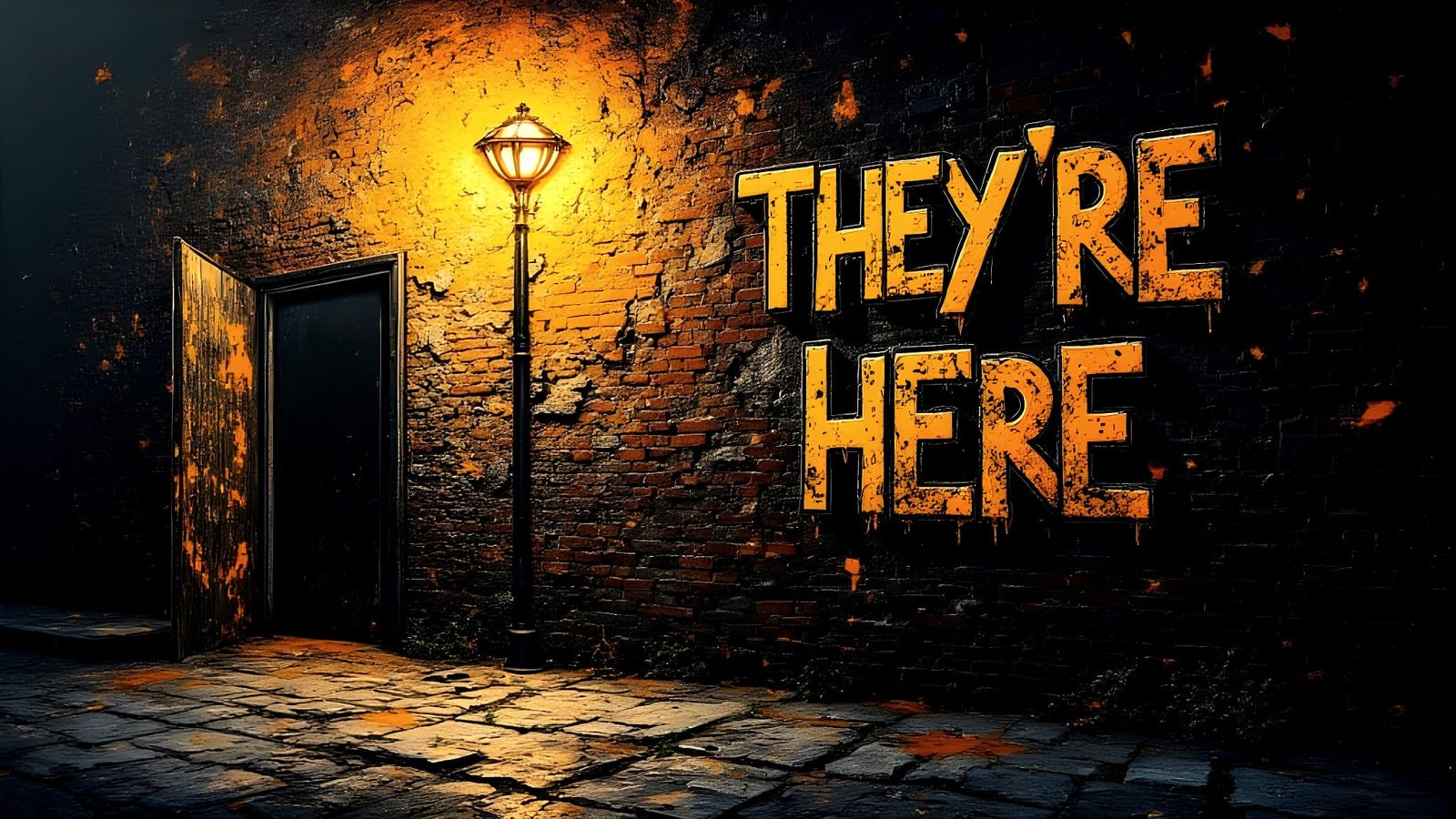 Art Deco Divine Oil Letters Spelling 'They're Here'