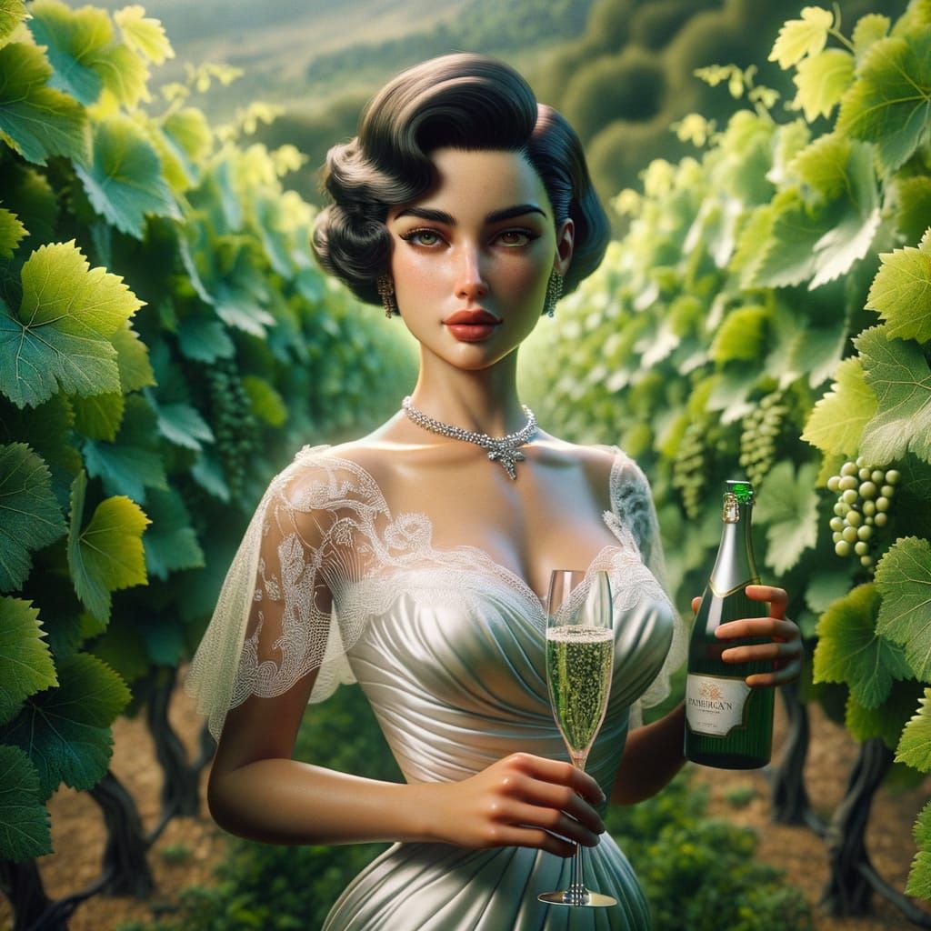 Elegant 1950s Film Star in Vineyard Fantasy Concept Art