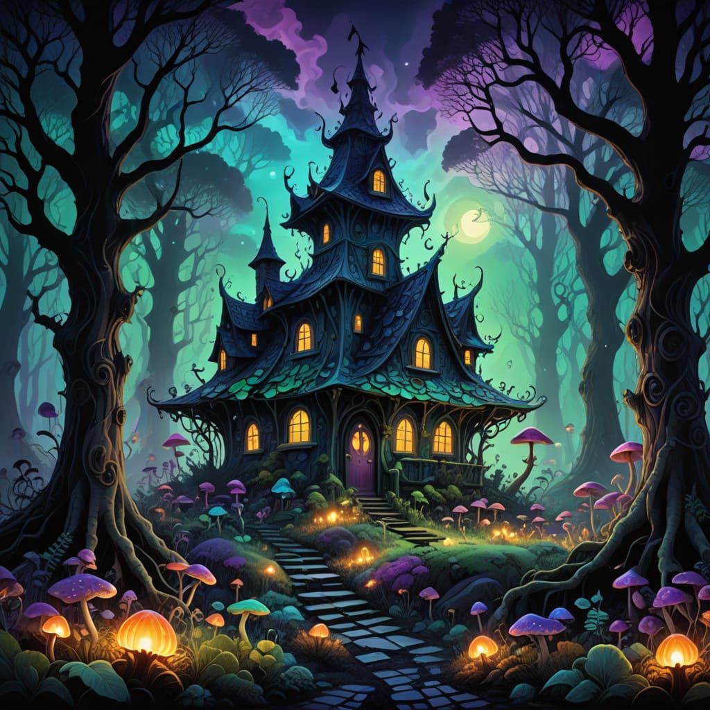 Mystical Witch in a Dreamlike Forest Scene