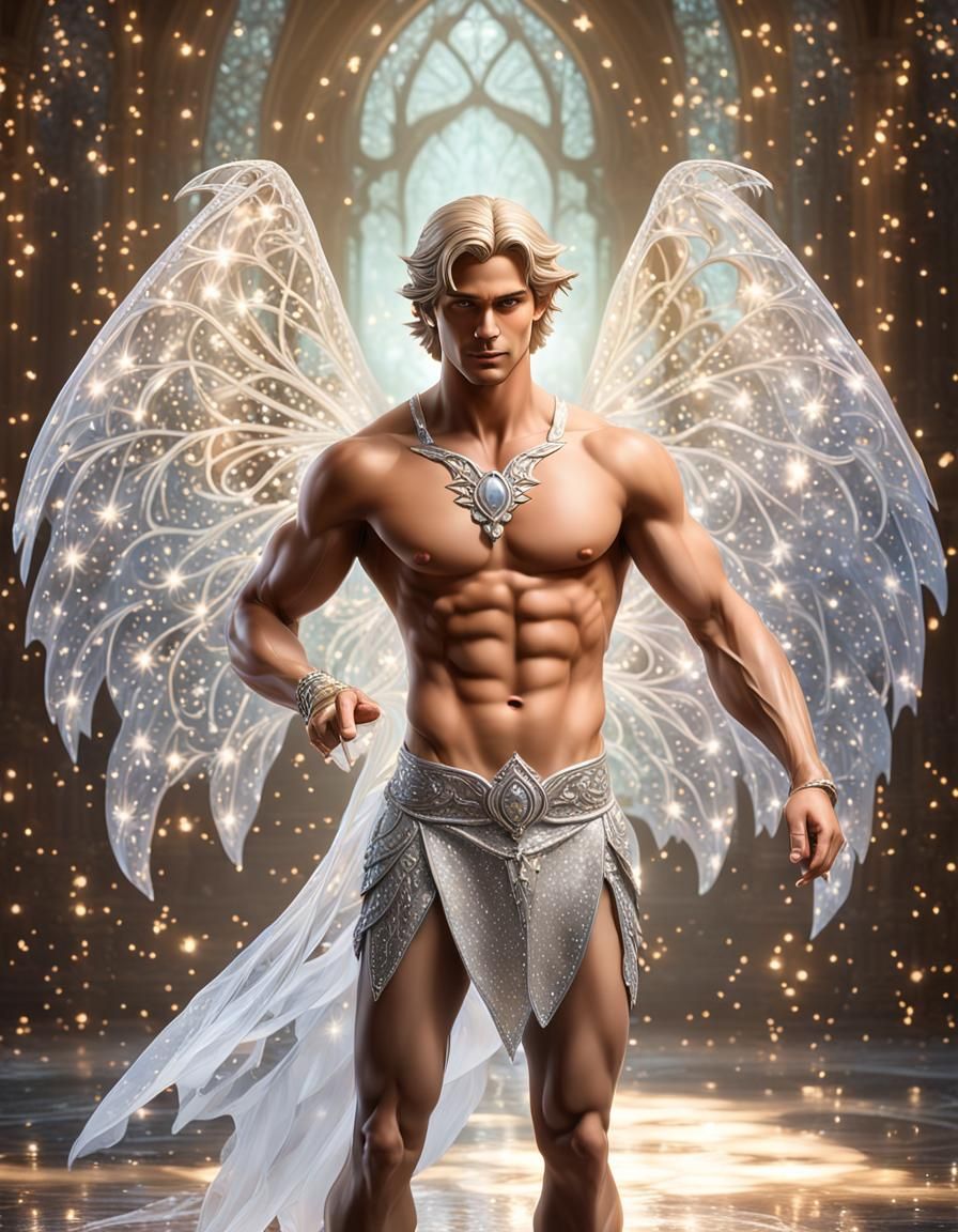 Fairy Elf Prince with Crystal Wings in Photorealistic Style