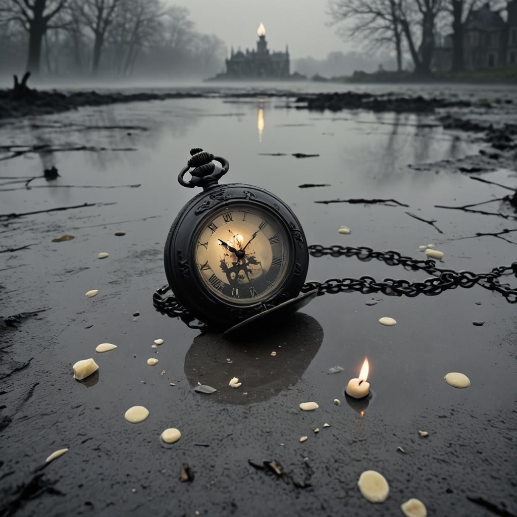 Sinister Wax Pocketwatch on Moor in Jugendstil Style