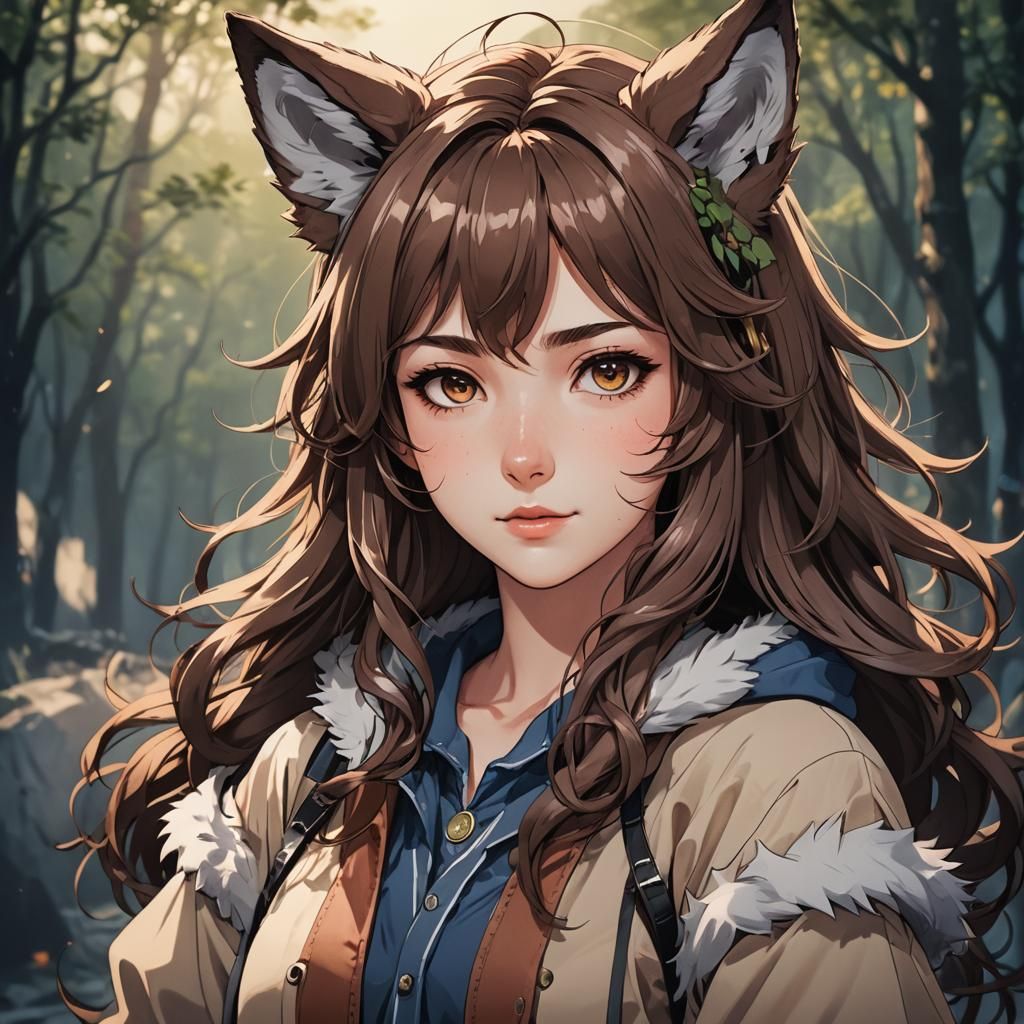 Anime Girl with Wolf Ears in Cel-Shaded Style