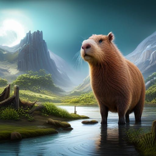 Detailed Capybara Matte Painting in Deep Color