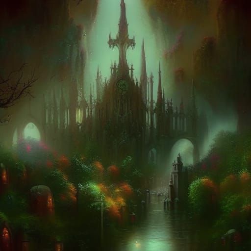 Ethereal gothic cemetery with Crypts and tombstones& haunting vibes& gothic vibes& ethereal vibes& dark fantasy vibes& f...