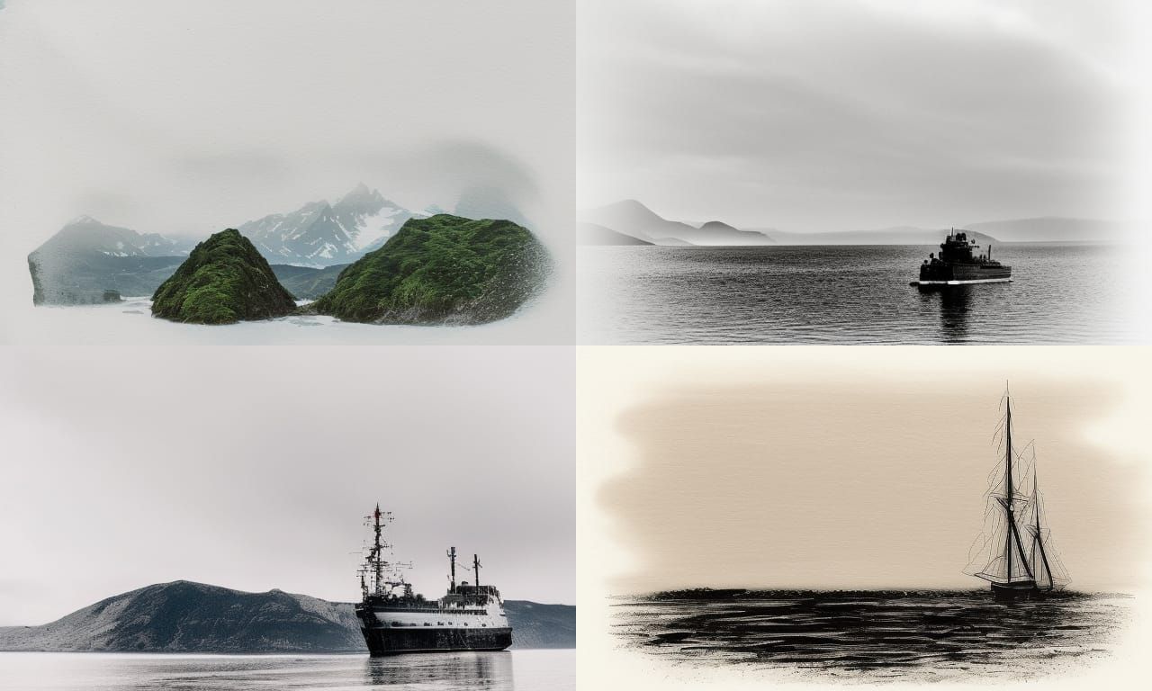 Moss-Covered Ship Atop Mountain Peaks