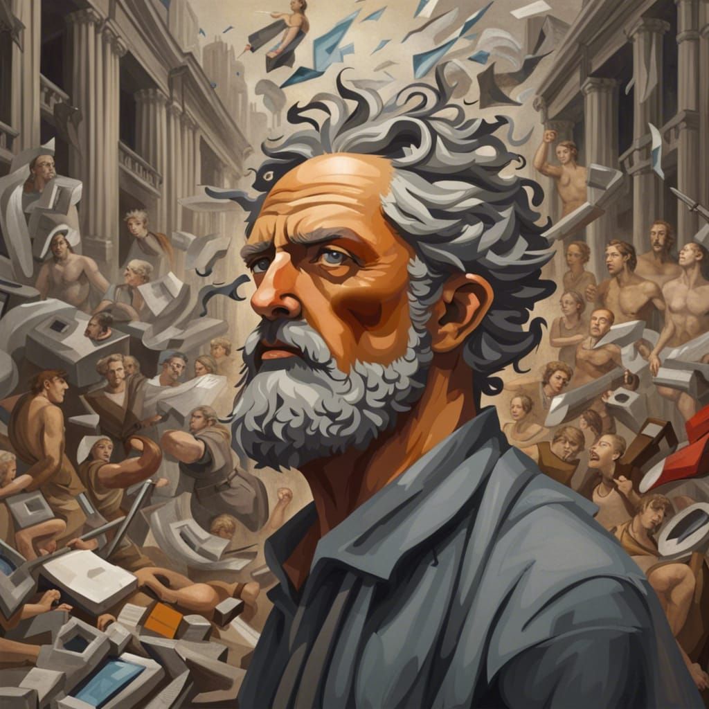 Stoic Man in Modern Urban Chaos