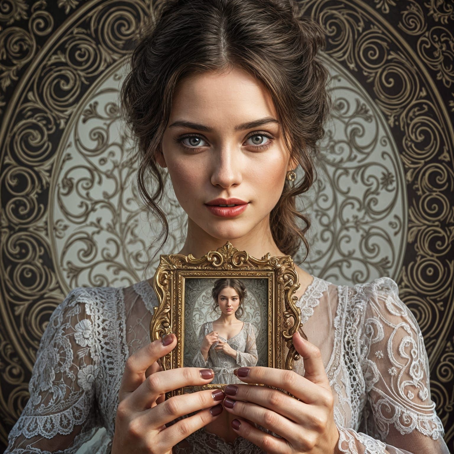 Hyperrealistic Portrait in Infinite Reflection