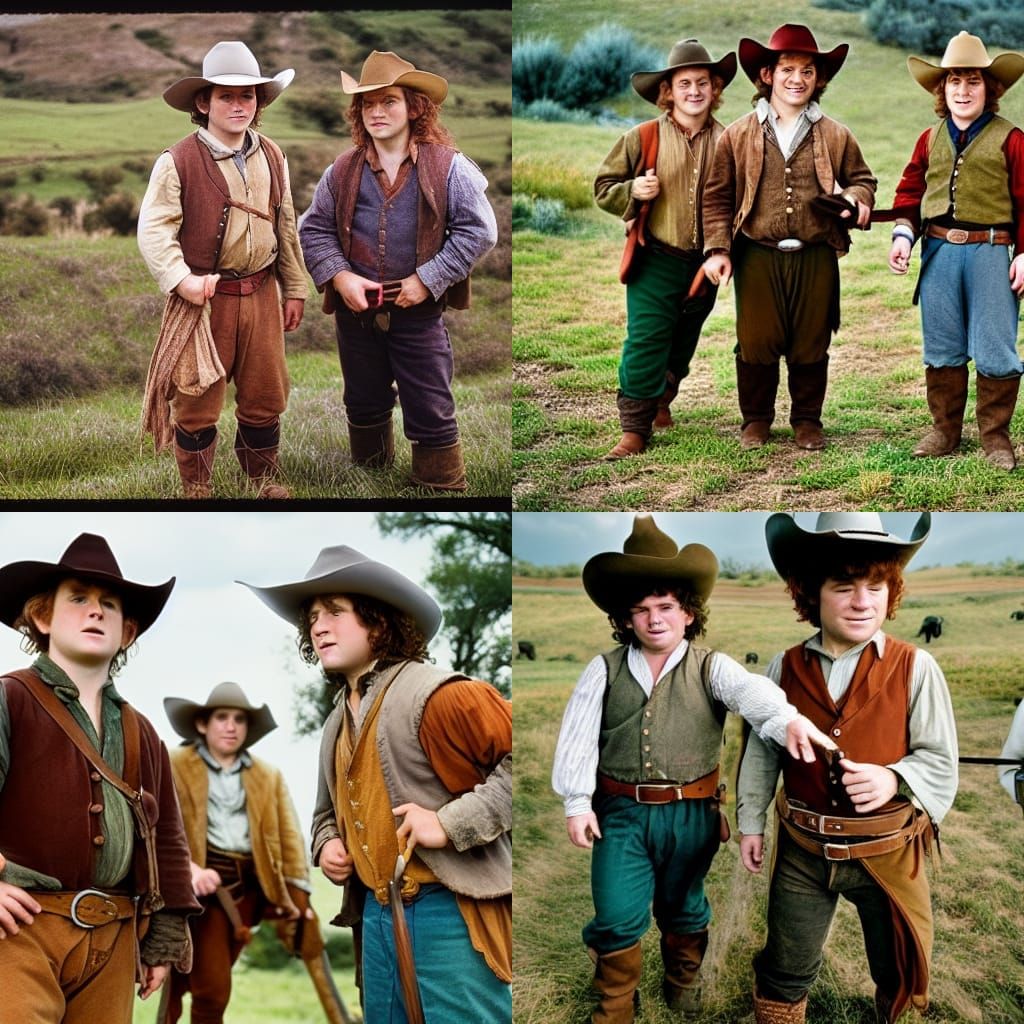 Hobbits Frodo and Sam as Texas Cowboys