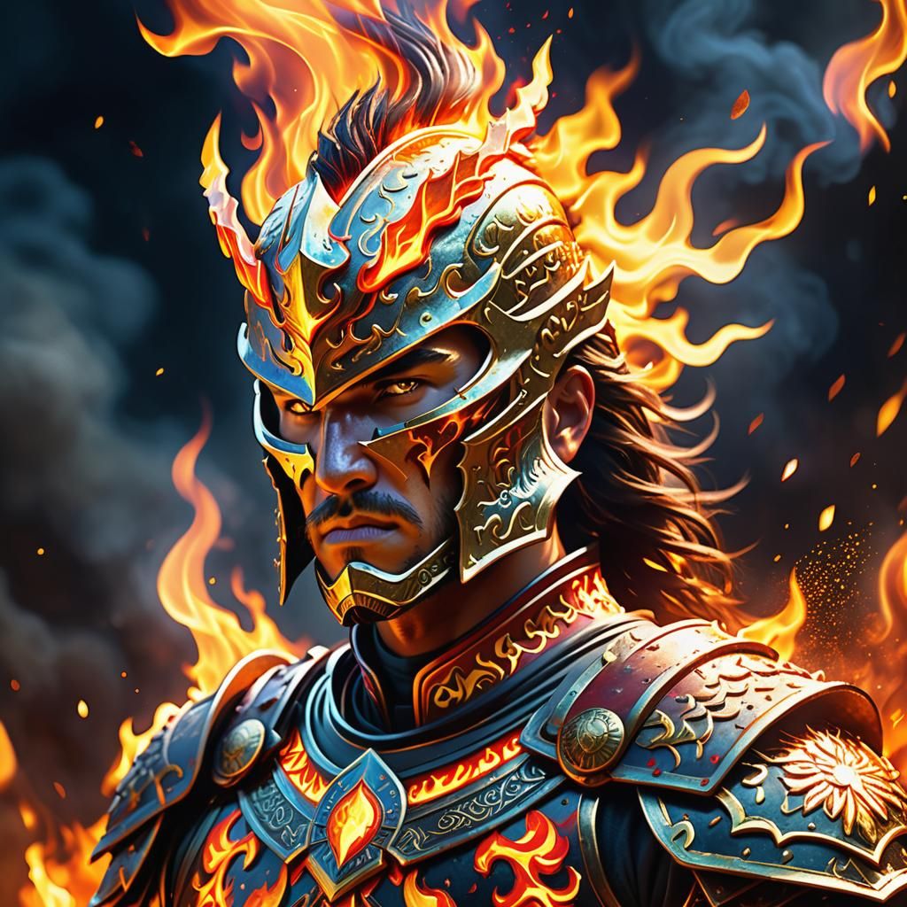 Warrior of Flames in a Fiery Inferno: Digital Art