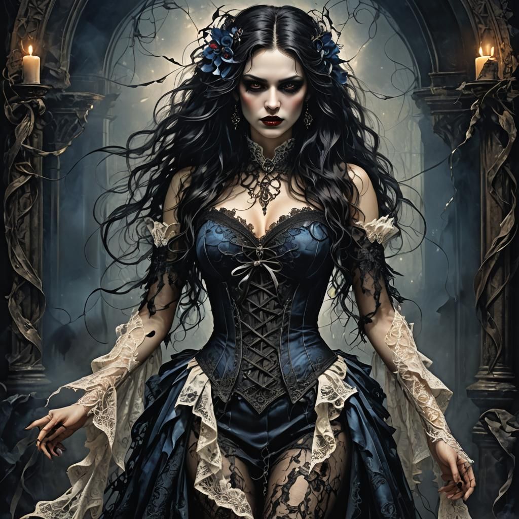 Gothic Vampire Woman in Dark Metallic Style