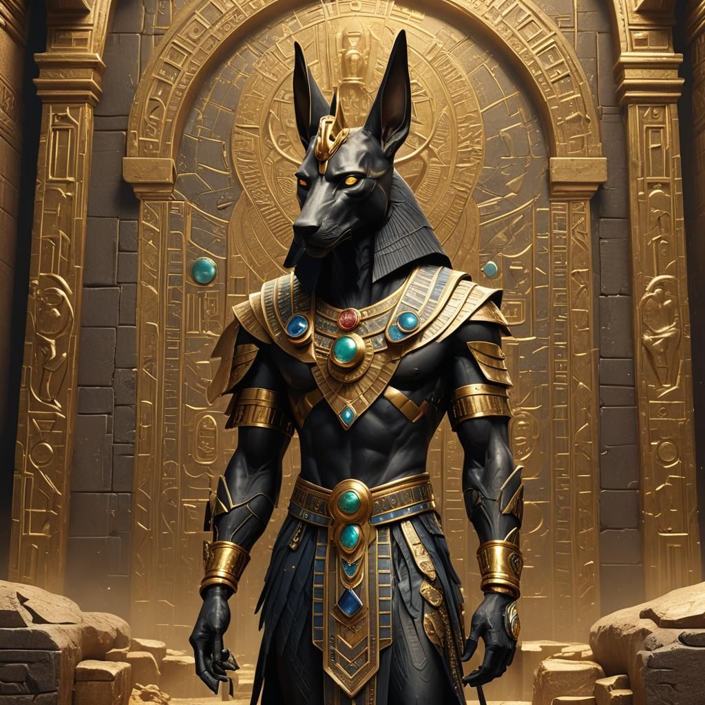 Golden Anubis with Precious Stones, Detailed Matte Painting