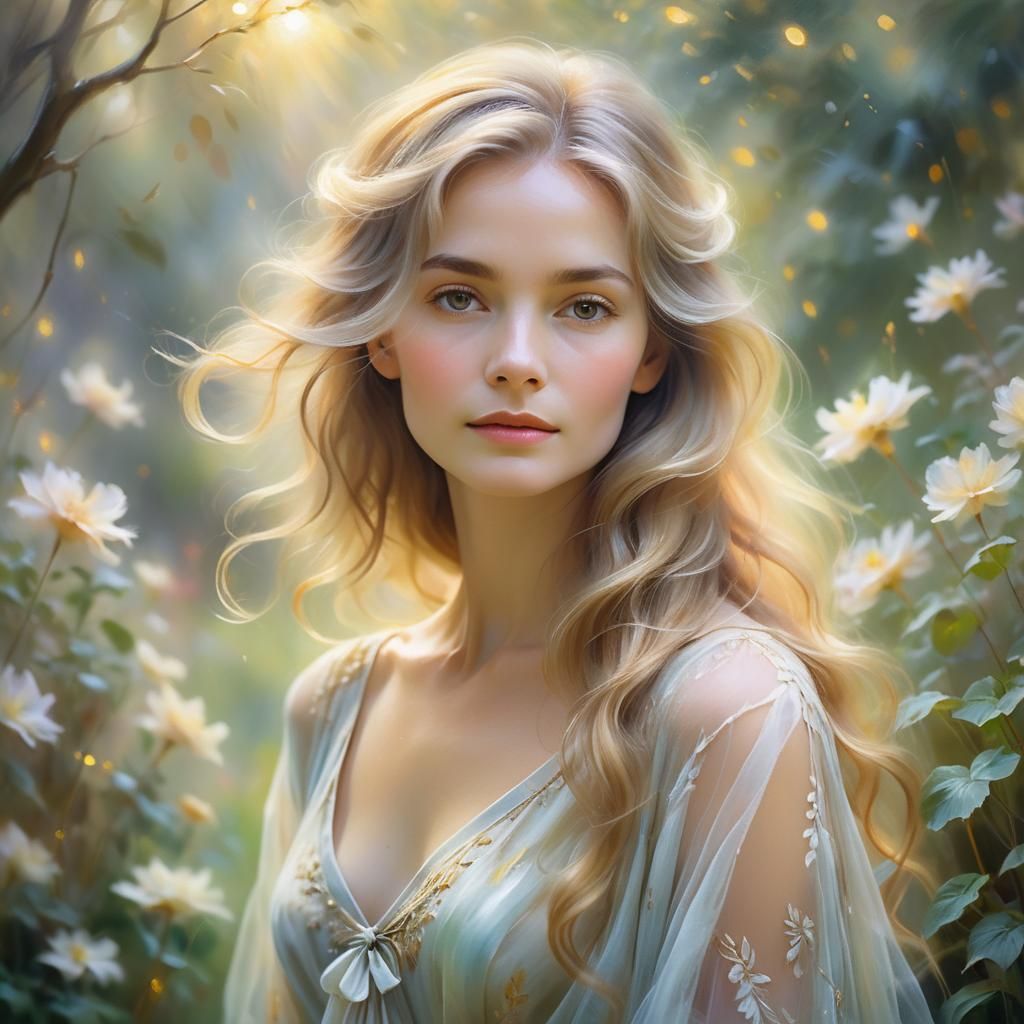 Elegant Woman with Flowing Hair in Impressionist Style
