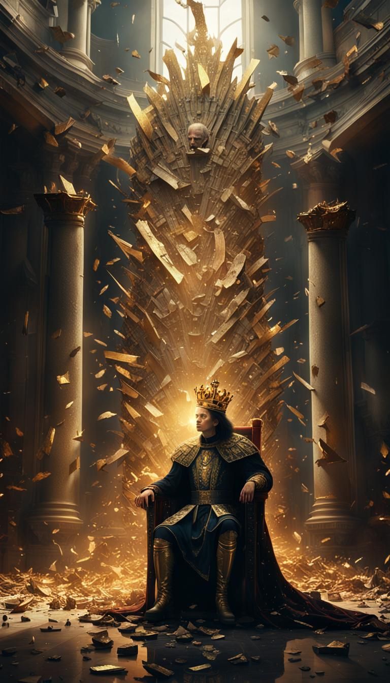 Defiant Regal Figure Before a Shattered Throne