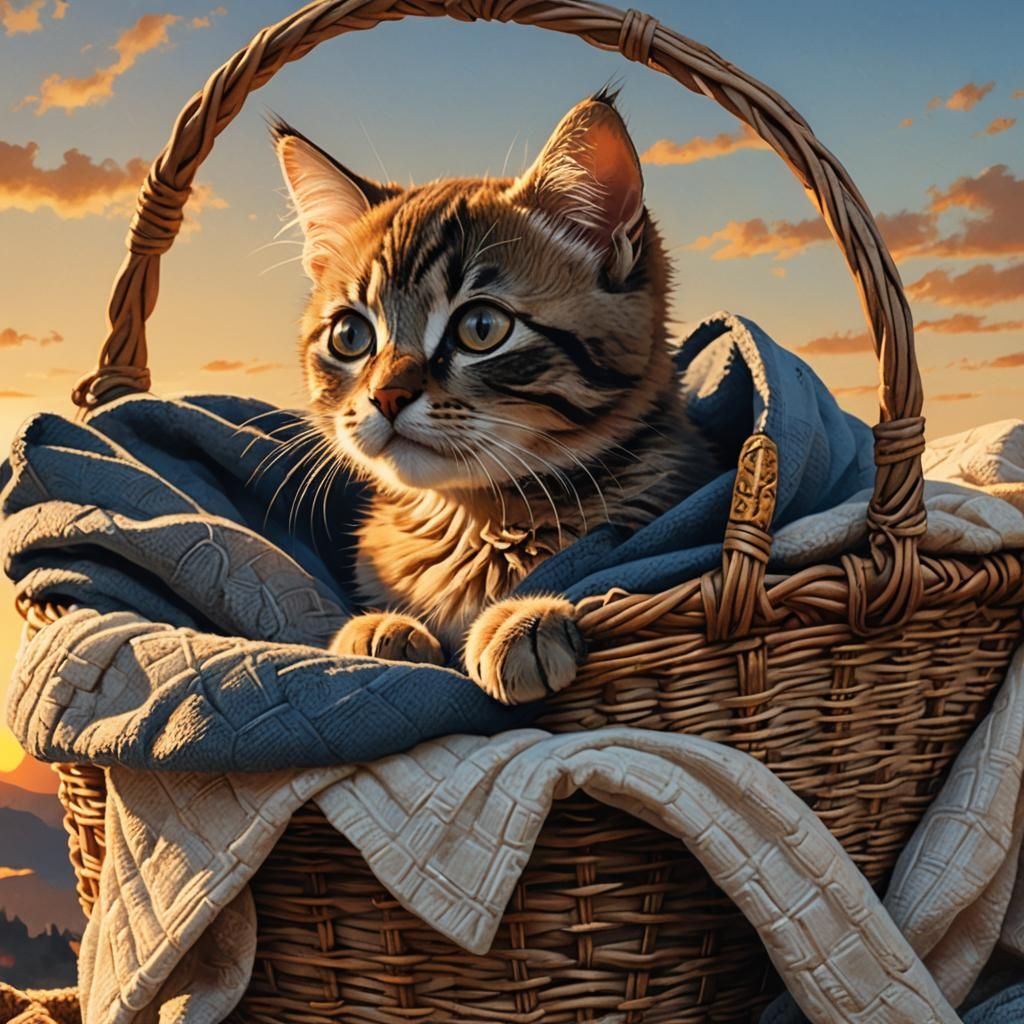 Kitten in Basket at Sunset: Matte Painting