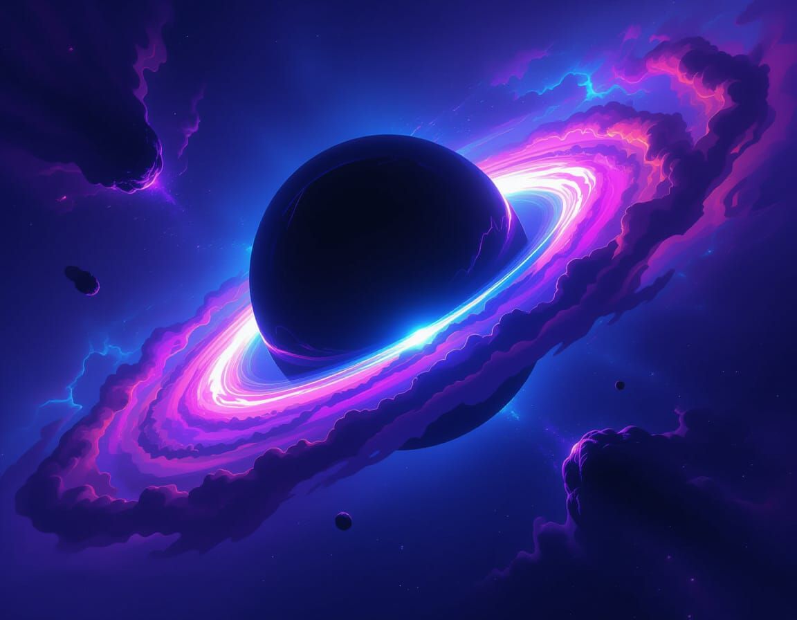 Black Hole with Swirling Nebulae in Futuristic Style
